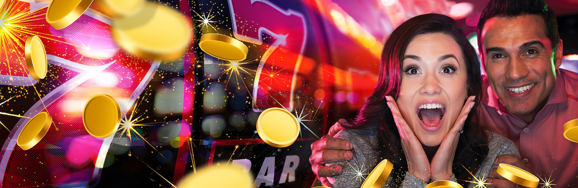 A woman winning at the slot machines